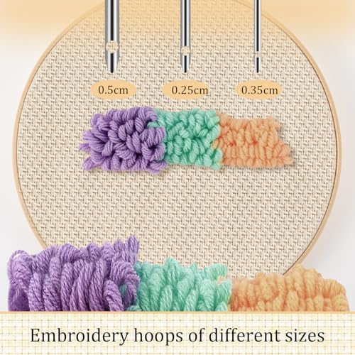Oruola 5pcs Punch Needles, Lavor Punch Needle Set for Beginner DIY Craft Floss Cross Stitching Embroidery Tools,2.5/3.5/5mm Metal Tubes Wooden Punch Needle Tool and Punch Needle Threader