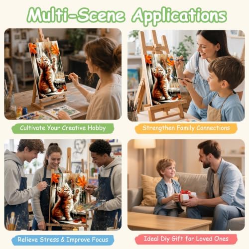 Spandrel Framed Paint by Numbers Cat Kit for Adult, Autumn Adult Paint by Number Kits on Canvas, DIY Acrylic Oil Easy Halloween Painting by Numbers Fall for Home Wall Decor, 8x12in
