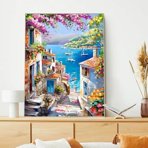 xcemhil Landscape Paint by Numbers Kit for Adults Beginner, Landscape Paint by Numbers for Adult, Acrylic Paint by Number Kits Suitable for Home Wall Art Decor Gifts 16x20 Inch