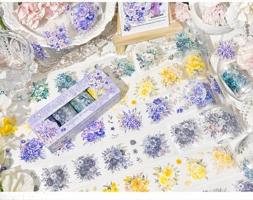 4 Rolls Floral PET Washi Tape Set,PET Tape Stickers for Journaling Kit