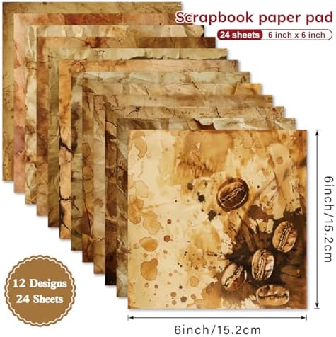 Vintage Scrapbooking Paper Pad 6in - 24 Sheets Aesthetic Kraft Paper Patterned Decor for Origami Collage Journaling Decoupage Wrapping Folded Supplies Gift Cards DIY Crafts Photo Album