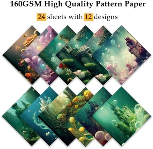 Scrapbook Paper, 24 Sheets 6"×6" 160gsm Single-Sided Patterned Cardstock