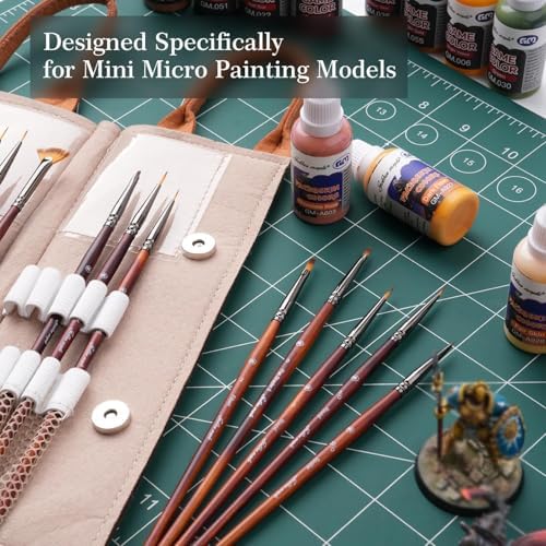 Golden Maple Fine Miniature Paint Brushes – Professional Micro Detail Brush Set for Models, Tabletop Gaming & Fine Art – Portable Travel Case, Acrylic/Watercolor/Oil