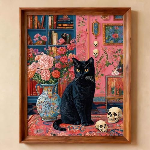 Amphol Paint by Numbers Kit for Adults - Mystic Black Cat Paint by Numbers Kit for Beginners, 16”x20” DIY Oil Painting Kit on Unframed Canvas for Home Wall Decor, Stress Relief with Acrylic Paint Set