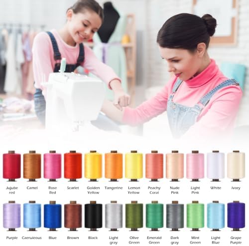 24 Pcs Sewing Thread Kit, 1000 Yards Each Spool 402 Polyester Thread with Sewing Needle & Threader, Sewing Threads for Sewing Machine, Hand Stitching, Embroidery