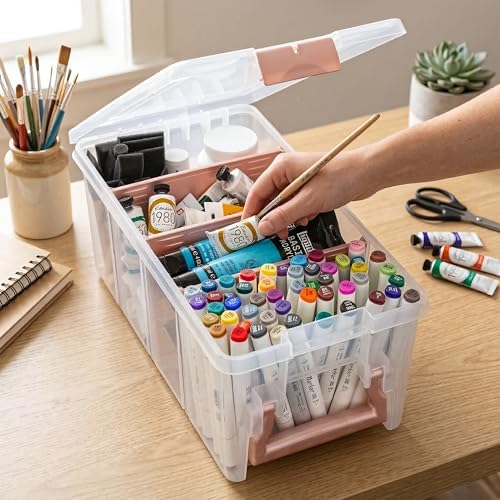 ArtBin Semi Satchel Portable Craft Organizer with 3 Dividers - Clear Plastic Storage Case for Art & Craft Supplies