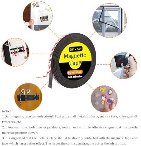 Value Pack 20FT Magnetic Tape with Adhesive Backing, Wide 1/2 Inch