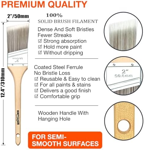 King Origin 2 Inch Angled Paint Brushes 6 PCS Wood Handle