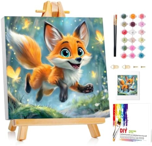 Mandun Fox Paint by Numbers Kit for Kids, 8x8 inch