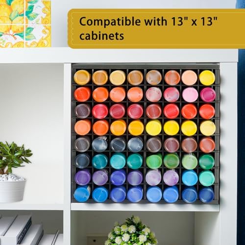 Krafetto 64-Grid Paint Organizer for 2 Oz Bottles, Wall Mount, Black