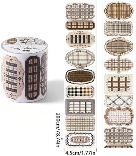 Label Collection Washi Tape Die-Cut Frame Tag Stickers Wide Washitape Vintage Washi Tape for Journaling Scrapbooking Supplies Aesthetic Tapes Scrapbook Washitape Planner Decorative Tapes for Crafts