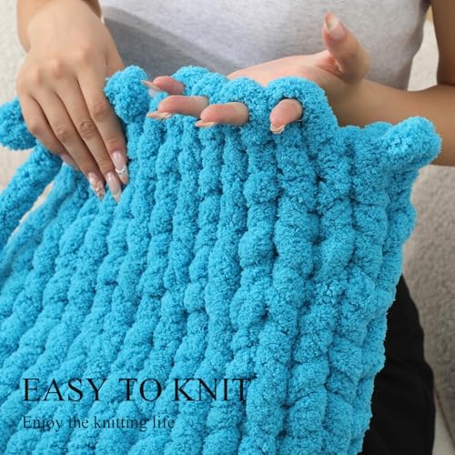 Chunky Yarn for Hand Knitting, No7 Thick Yarn, 250Grams 32Yards, Pack of 4, Perfect for Knitters and Crafters (Lake Blue)