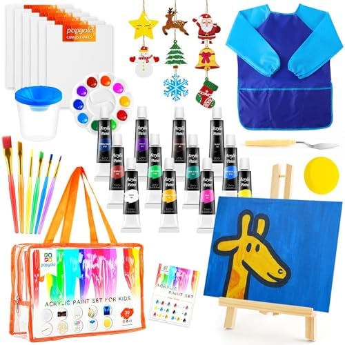 Acrylic Paint Canvas Set for Kids, Complete Kids Art Painting Supplies Kit