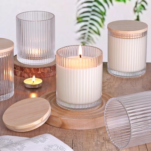 Clear Candle Jars with Lids, 8-Pack 12oz Ribbed Glass Candle Containers