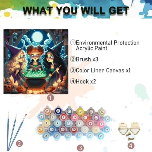 Halloween Paint by Numbers Kit for Adults,Witch Paint by Number 14x14 inch