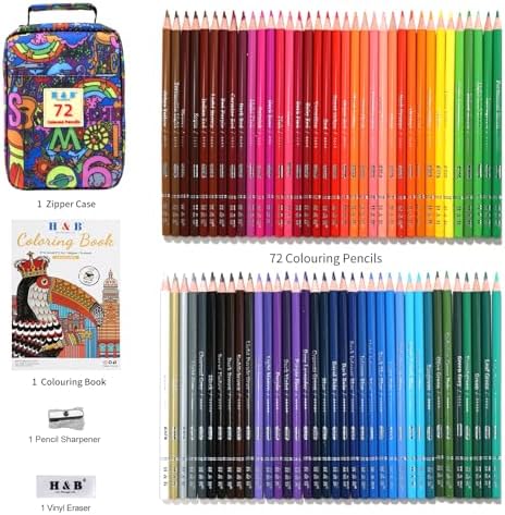 H & B 72PCS Colored Pencils for Adults with Coloring Book, Soft Core Oil-Based Drawing Pencils for Adult Coloring, Professional Art Supplies with Zipper Case for Artists