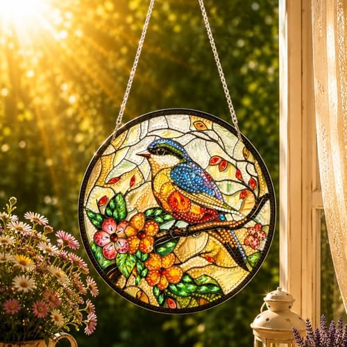HMZephitiquc Bird Hanging Diamond Art Kits for Adults, Special Shaped Crystal Diamond Painting Suncatchers, 5D Gem Art for Adults, Sun Catchers DIY Craft Kits for Gift Home Decor