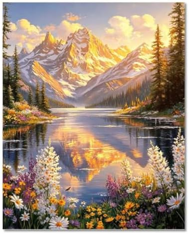 WULINHUAFA Mountain Paint by Numbers Adults Beginner 16x20 Inch | Lake Adult Paint by Number Kits, DIY Acrylic Oil Easy Painting by Numbers for Gifts Home Wall Decor Without Frame
