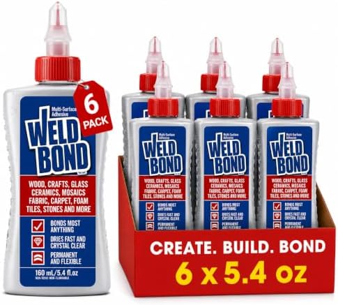 Weldbond Multi-Purpose Glue - The Ultimate Bonding Solution ! Non-Toxic Glue for Wood Glue Glass Mosaic Ceramic Pottery Craft Tile Porcelain Stone Jewelry Fabric Furniture & More. 5.0z /160ml 6-Pack