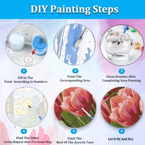 Artunion Pink Tulip Flower Paint by Numbers Kit for Adults,Pink Flower Paint by Number Kits, DIY Oil Painting Paint by Number Kits on Canvas Arts Craft for Home Wall Decor 16x20 Inch