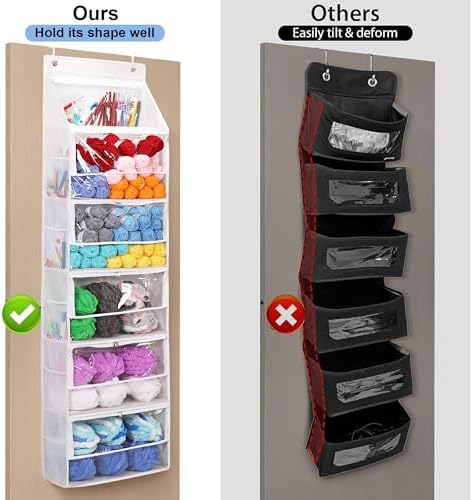 Hanging Yarn Storage Organizer, Large Capacity Knitting Organizer Storage with 6 Zipper Closure Compartments, Over the Door Hanging Yarn Holder for Knitting Needles Crochet Kit Crochet Hooks