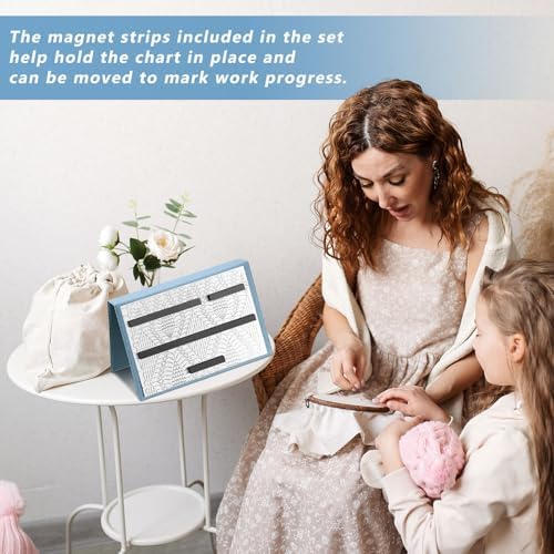 Flutesan 1 Pcs Knitting Pattern Holder, Fold up Cross Stitch Knitting Chart Keeper with Replacement Magnets, Magnetic Cross Stitch Accessories (Folded Size 6.1 x 9 Inch,Dusty Blue)