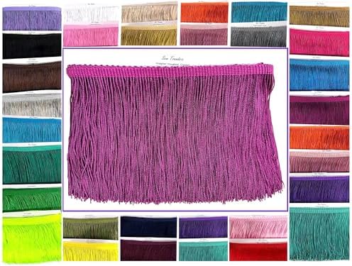 10 Yards of 4" Long Chainette Fringe Thread Yarn Tassel Trim Braid Fringe for Crafts Sewing and Decor-Dark Magenta