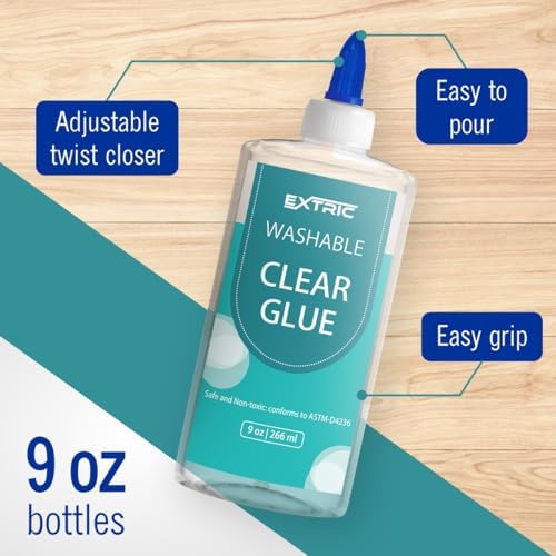 Clear Glue, Washable Liquid Glue 9 Ounces, 6 Count – Slime Glues, Art Crafts, for Home and School Glues, Dries Clear, Non-Toxic