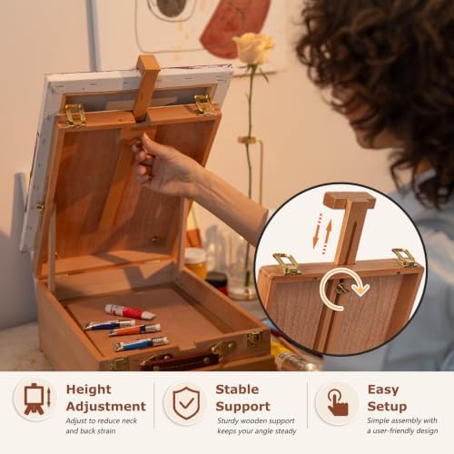 DJAR Adjustable Tabletop Sketchbox Easel for Painting, 3 Drawers Storage | Sturdy Beechwood Desktop Easel for Adults, Beginners and Artists, Portable Organizer for Painting, Sketching & Art supplies
