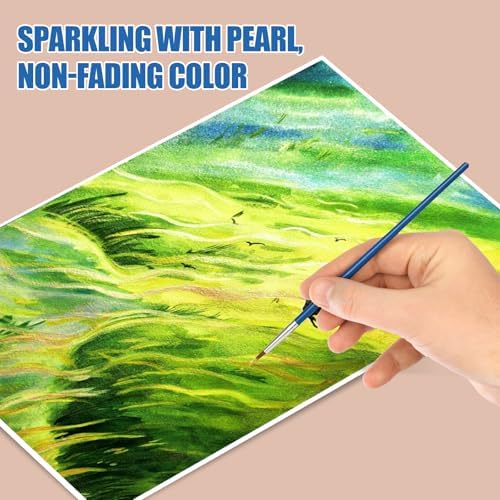 CraftyManor Mini Glitter Watercolor Paint Set with Paper, 24 Colors Shimmer Metallic Watercolour Painting Sets, Solid Pearl Water Color Paints for Adult, Green 1ml Trial Pack(Letter from Spring)
