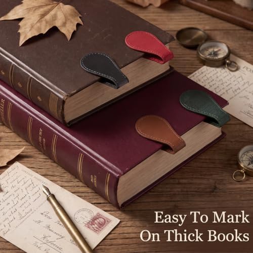 4Pcs Magnetic Leather Bookmark PU Leather Page Marker for Books Planner Journal Bible Reader Gift Reading Accessory