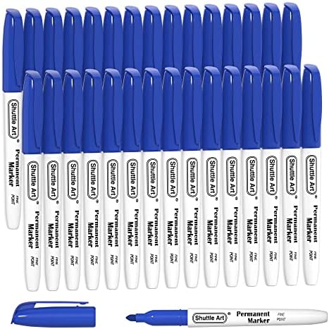 Shuttle Art Permanent Markers, 30 Pack Blue Permanent Marker set,Fine Point, Works on Plastic,Wood,Stone,Metal and Glass for Doodling, Marking