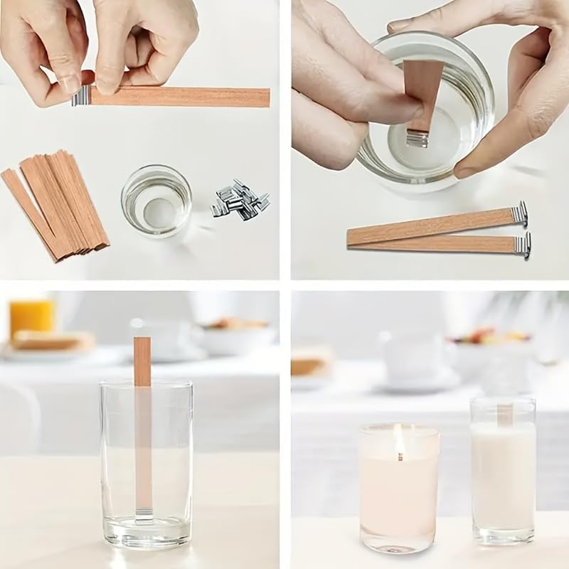 150pcs Wood Wicks for Candles Making,50pcs Wooden Candle Wicks,50pcs Wick Stickers,for Soy Wax, Beeswax, Coconut Wax - DIY Candle Making Supplies for Beginners & Professionals