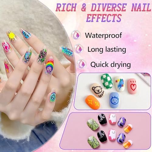 NEW 12 Colors Pens Set,Markers Polish Pen for 3D, Nail Point Graffiti Dotting Pen Drawing Painting Liner Brush for DIY Beauty Manicure Tools (24Colors)