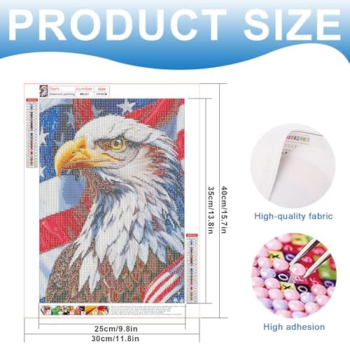 4th of July Diamond Painting Kit for Adults, Patriotic Independence Day Decor with American Flag and bald eagle, 5D Full Drill Round Diamond Art Kit, DIY Crystal Rhinestone Embroidery Painting