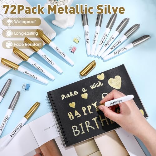 Motiskyy 72 Pcs Metallic Permanent Markers Bulk, Gold Silver