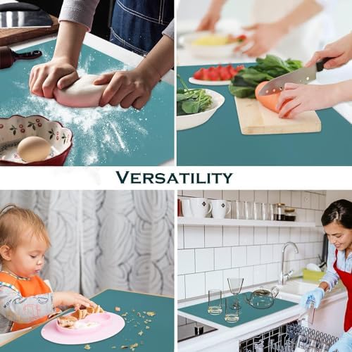 QPIX DIGITAL Extra Large Silicone Countertop Mat,Silicone Table Mat Kitchen Counter Protector Nonslip Heat Resistant Silicone Desk Mat Crafts Kids Dinner Placemat Pastry Dough Rolling Mat,Dark Green
