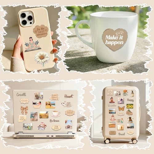 Brown Vision Board Stickers - 50 Pcs Travel Inspirational Planner Supplies Kit for Adults Women Motivational Aesthetic Mental Health Waterproof Decals for Book Scrapbook Journaling Keyboard
