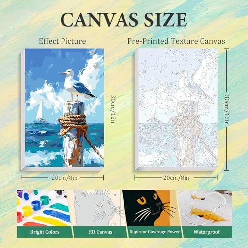 4 Pack Paint by Numbers Kit for Adults with Frame, Beach DIY Painting Kit
