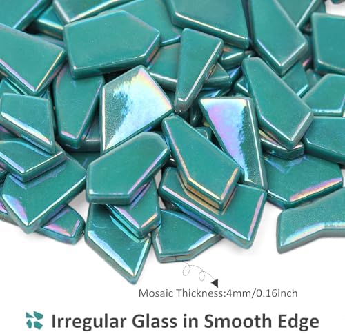 Youway Style Iridescent Teal Glass Mosaic Tiles for Crafs Bulk,200g Broken Stained Glass Pieces for Crafts DIY Mosaic Making Art Decor