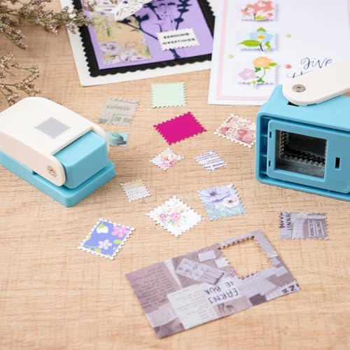 2 Pcs Stamp Punch, 1x0.8inch / 0.6x0.5inch Mini Rectangle Postage Stamps Puncher, Stamp Cutter, Lever Craft Hole Punches, Stamps Shaped Paper Punch for Crafting DIY Scrapbooking Card Making Journaling