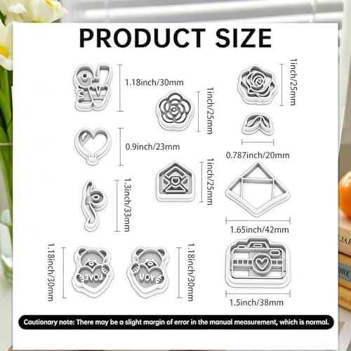 11 Pcs Valentine's Day Polymer Clay Cutters Set - Rose, Love & Heart Bear Imprint Cutters for Polymer Clay Jewelry Making, Fit Gift for Friends, Sisters & Minimalist Style Lovers