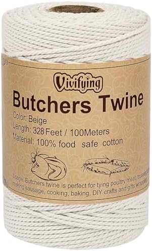 Vivifying Butchers Twine, 328 Feet 2mm Food Safe Cotton Bakers String for Tying Meat, Making Sausage, Trussing Turkey, Roasting, Cooking and Packing(Beige)