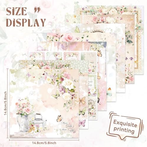 Bomichi 16 Sheets Scrapbook Paper, Vintage Decorative Scrapbook Supplies for Junk Journal Card Making Picture Art Collage DIY 6x6 inches