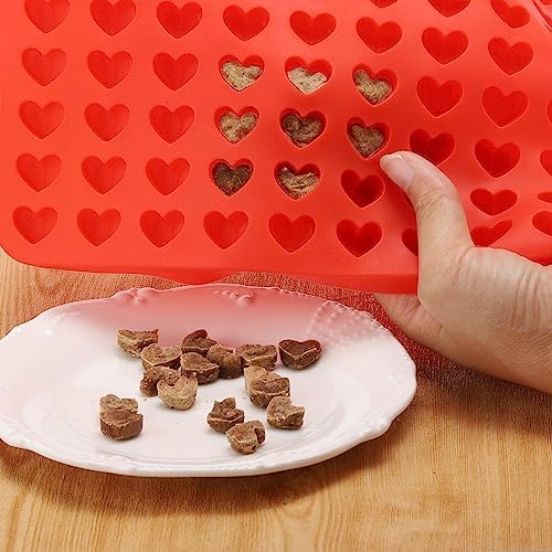 2 Pcs Mini Silicone Heart Molds, 255-Cavity Heart Shaped Chocolate Molds for Baking, Candy, Wax Melts Beads, Ice Cubes, Homemade Dog Training Treats