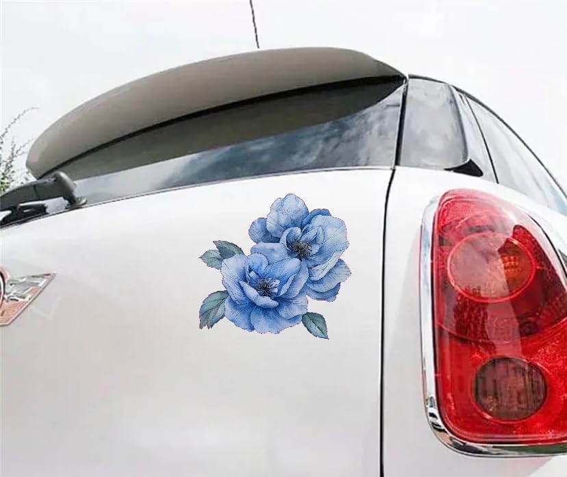 Watercolor Perennial Geranium Flower Car Vinyl Decal, Blue Floral Sticker for Bumper Side Mirror Window, Vehicle Decoration Decal, Lower (Blue)