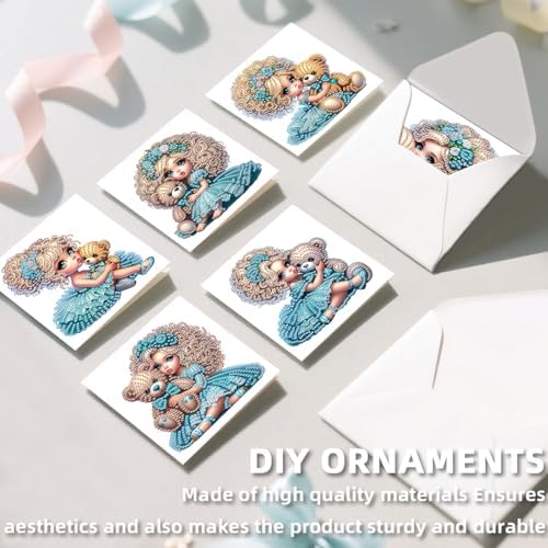 C'eitura 12Pcs Cartoon Girl Diamond Art Painting Greeting Card Kit with Envelopes, DIY Cute Theme Christmas Birthday Thanksgiving Card Making Set, Cute Style Handmade Card Craft
