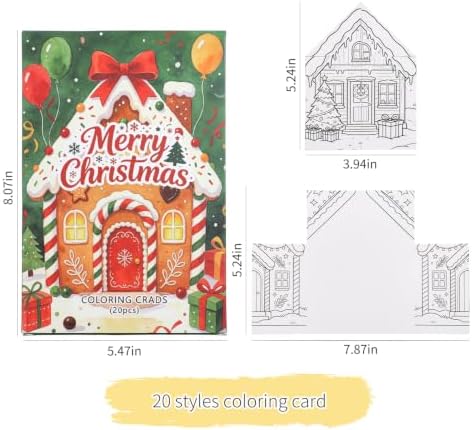VYRANA Christmas DIY Coloring Greeting Cards, 20Pcs Holiday Blank Art Paper Cards for Kids Adults, Festive Xmas Party Craft Supplies, Gift Ideas for Mom, Friends, Thank You & Greeting Card Collection
