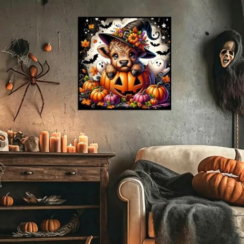 WNPOKN Halloween Highland Cow Diamond Art Kits for Adults