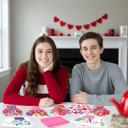 36 Set Valentines Day DIY Craft for Kids - Flower Card Making Kit with Greeting Cards Stickers Envelopes Set Gifts for Classroom School Activities